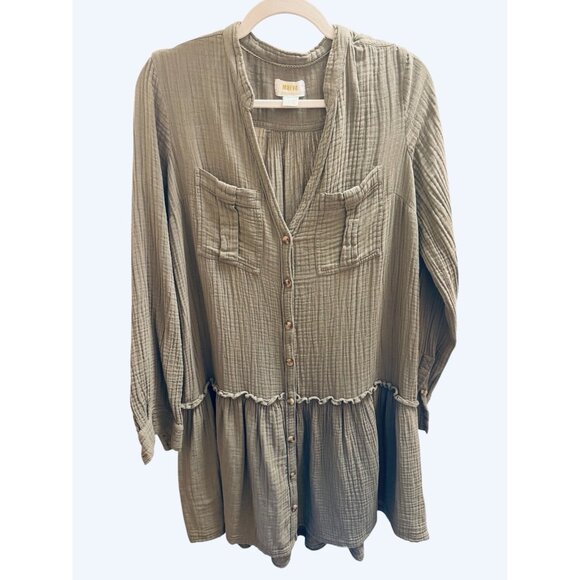 Anthropologie Maeve Katie Textured Gauze Utility Drop Waist Dress Size 12 - Picture 2 of 5